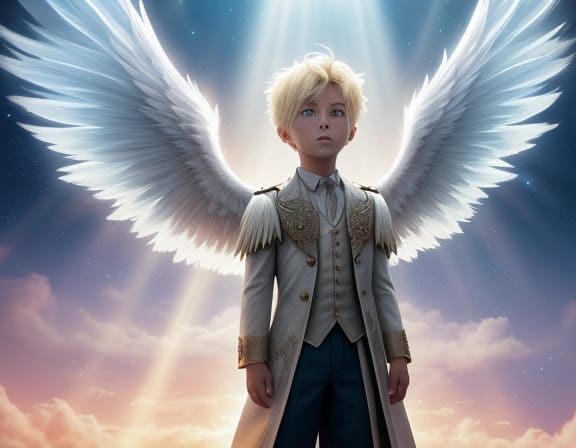 Blond Child Angel on Cloud with Sparkling Eyes