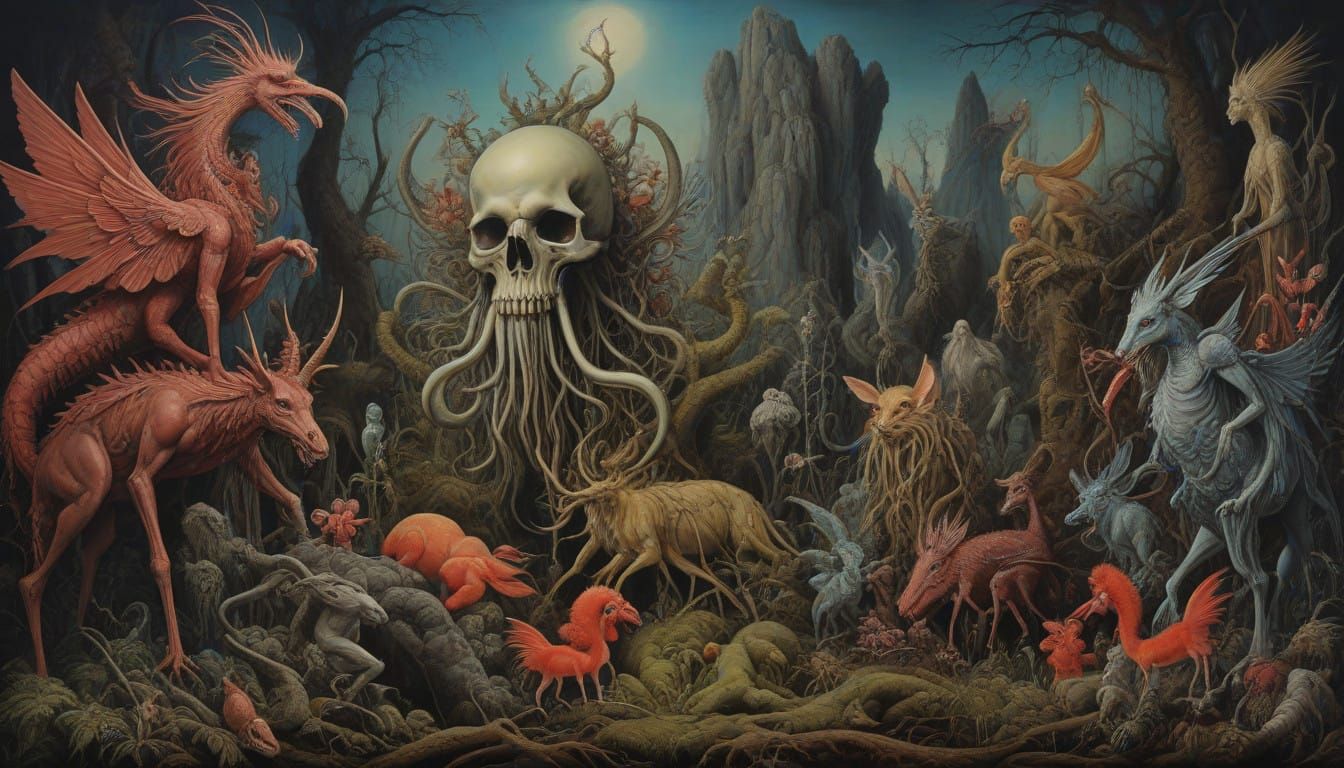 Surreal Fantasy Landscapes with Cryptid Creatures and Psyche...