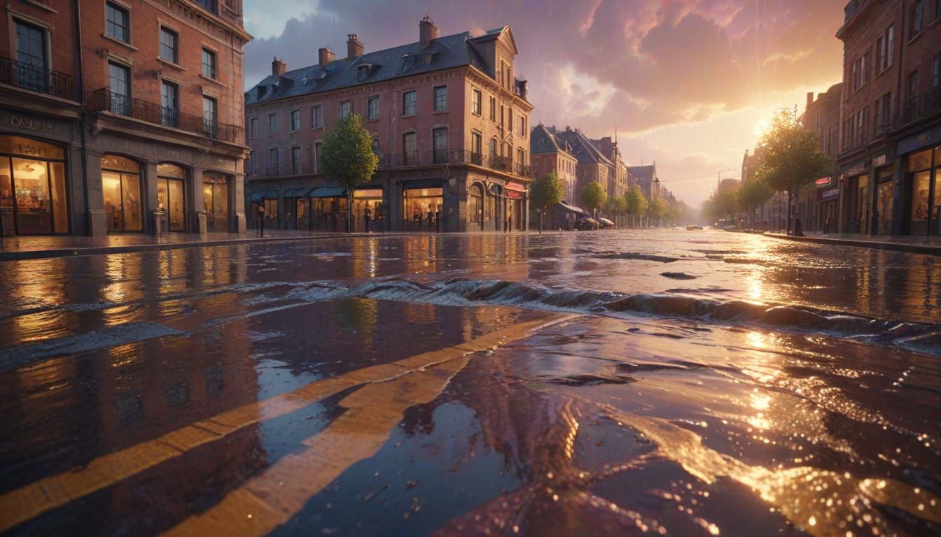 Flooded Cityscape in Vibrant 3D Candy Art Style
