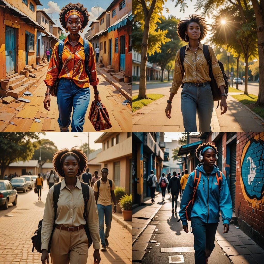 African Schoolgirl Walking Home in Casual Attire