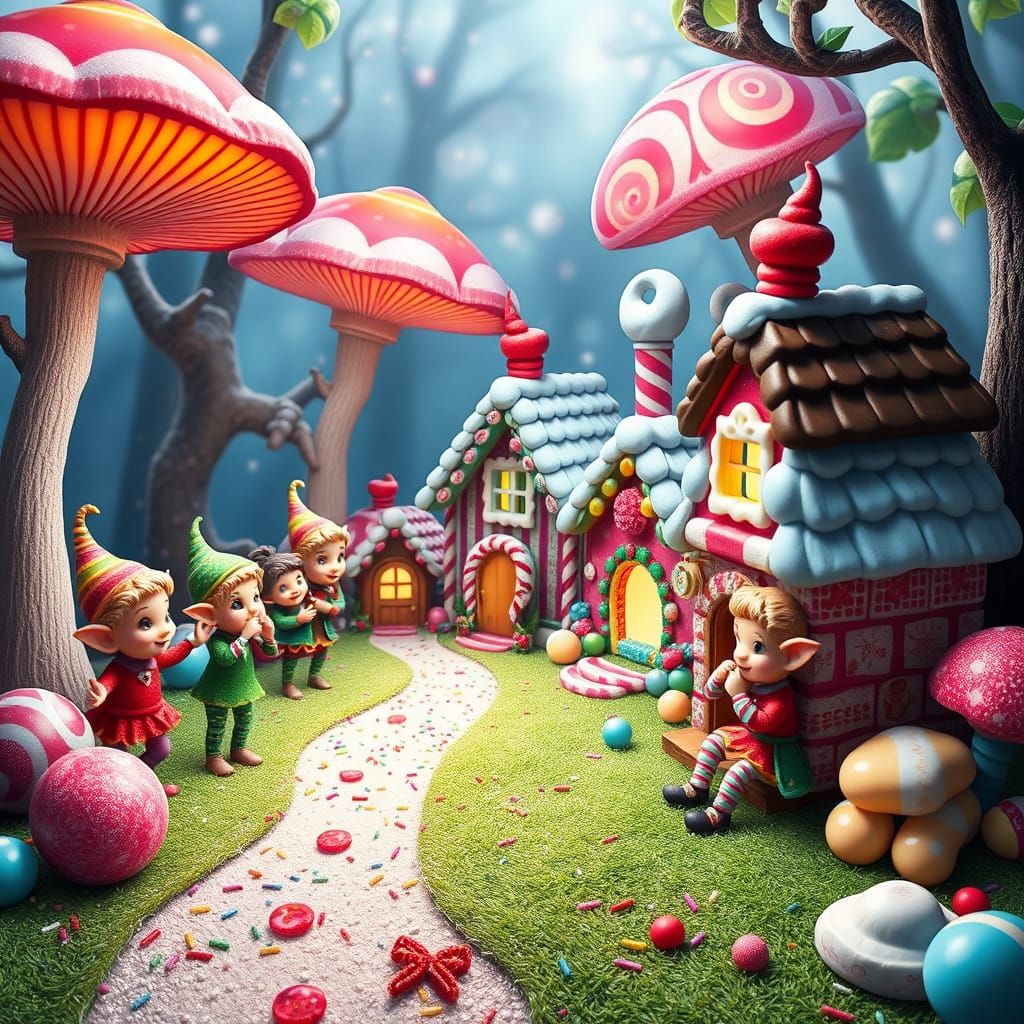 Enchanted Sugar Realms: Whimsical Elves in a Candy Kingdom