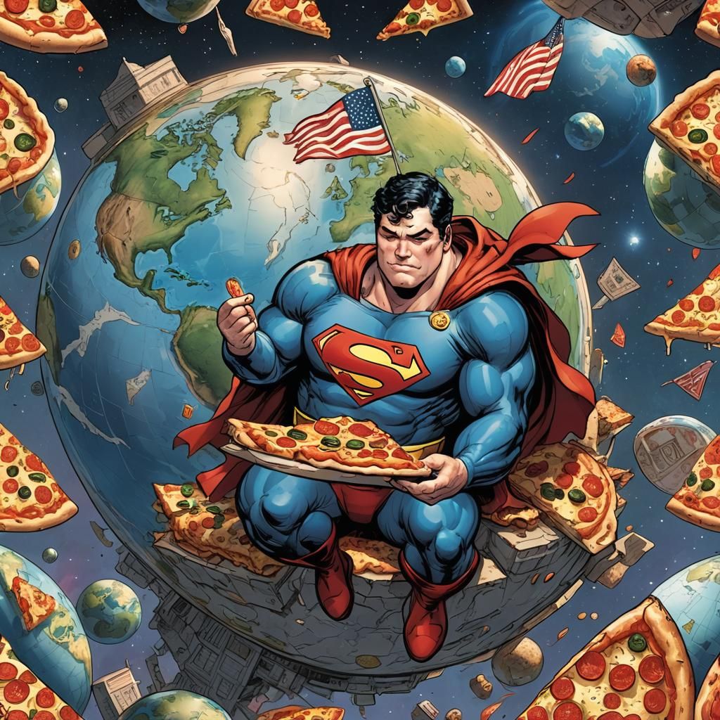 Fat Superman Eats Pizza on Earth: Comic Art