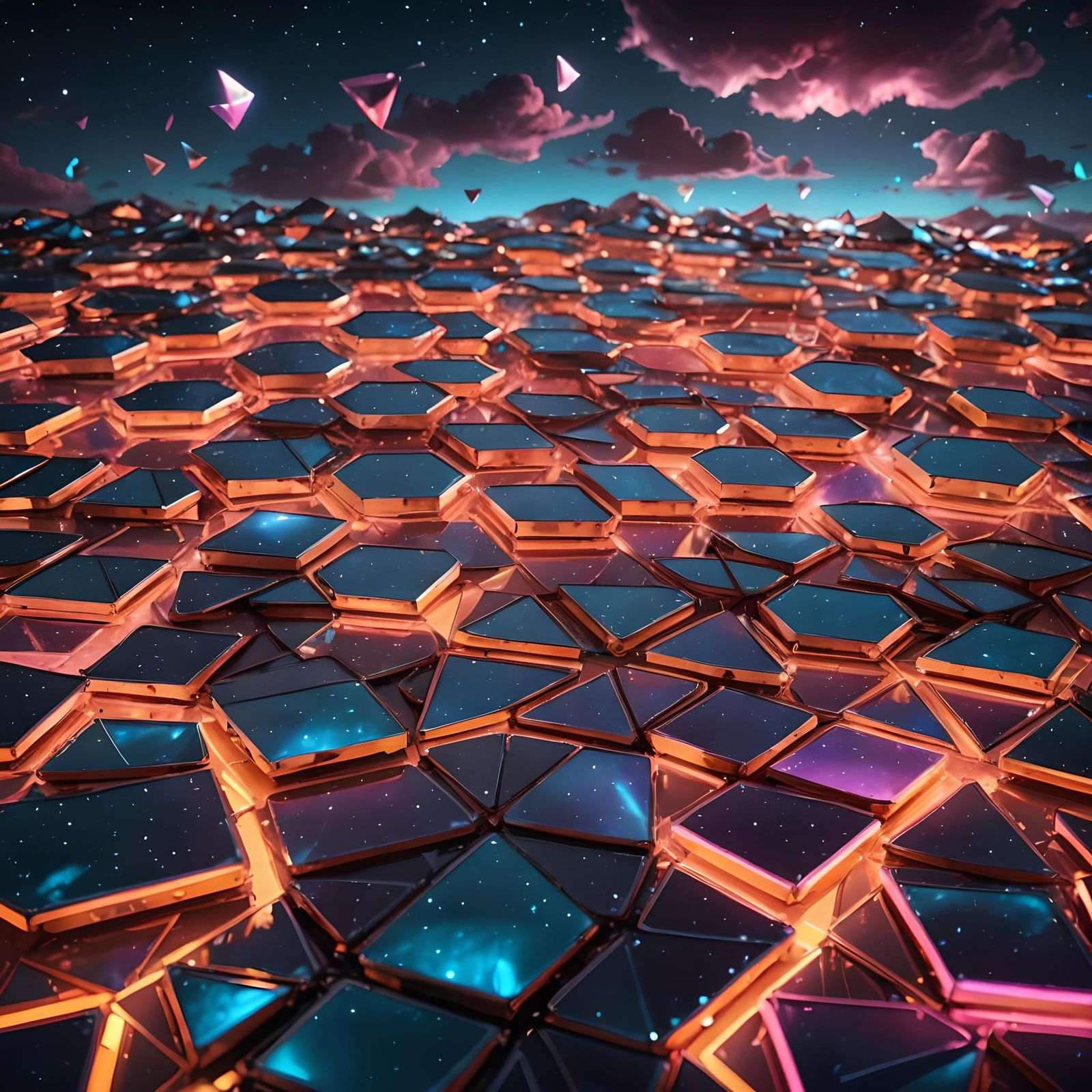 Photorealistic Metallic UAP with Neon Triangles