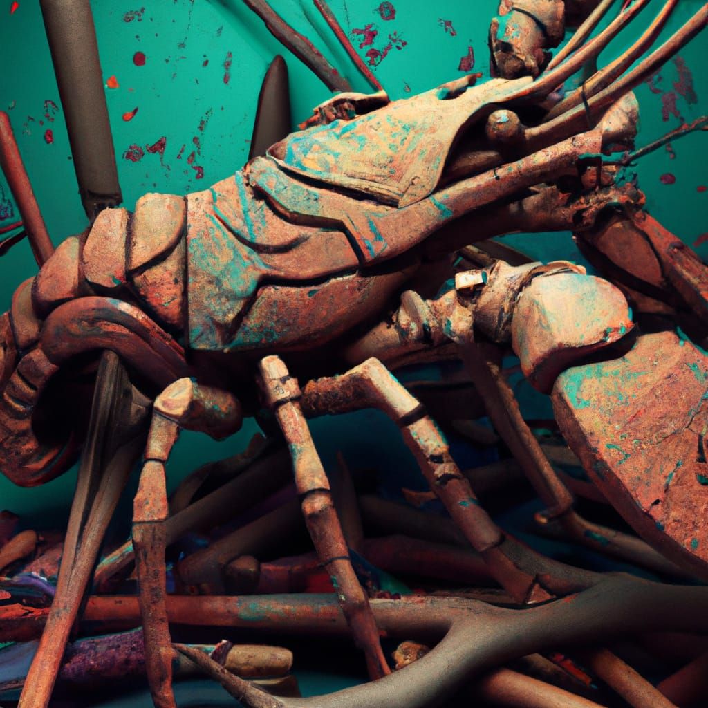 Hyperrealistic Wooden Robot Lobster Splash Art
