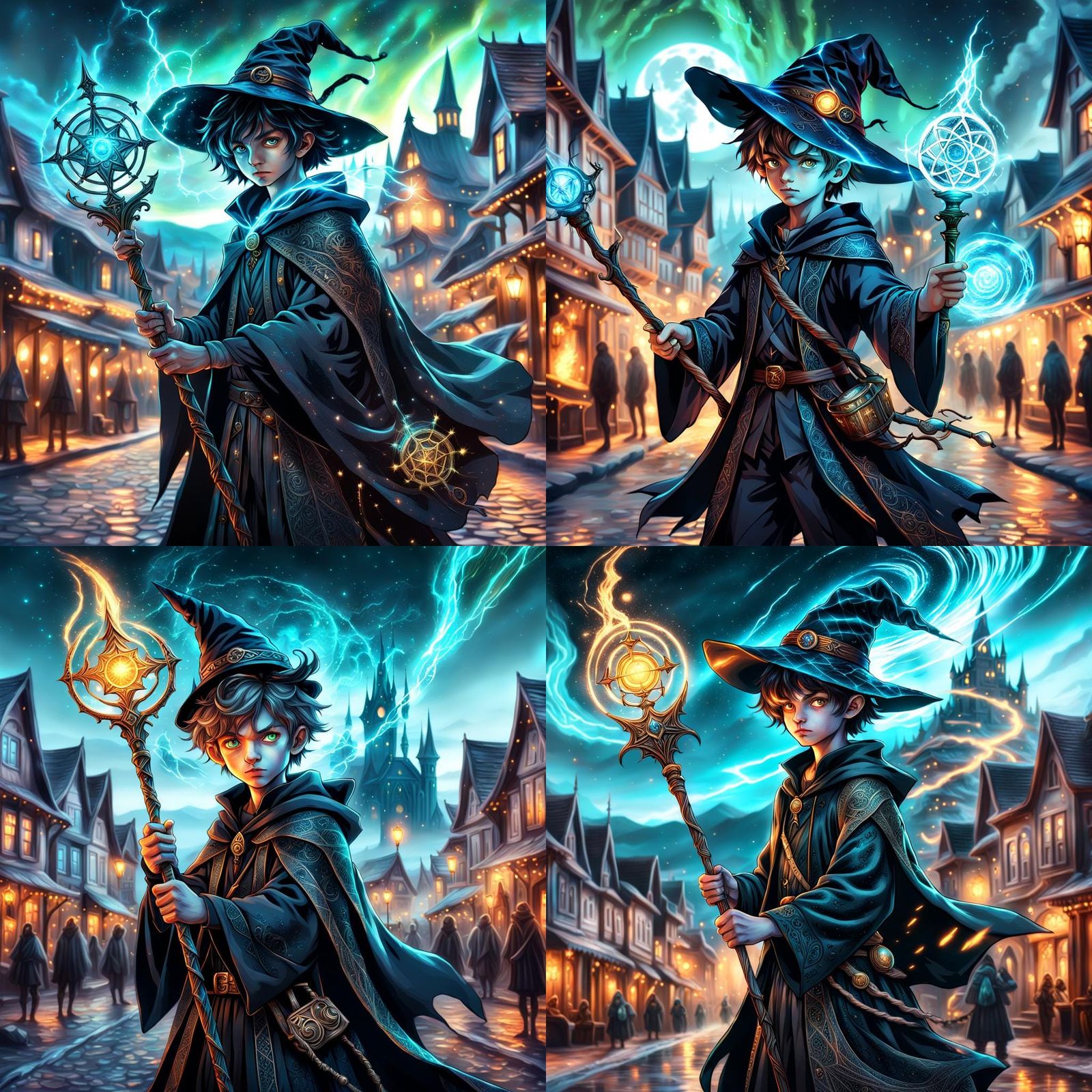 Boy Witch with Glowing Staff: Cosmic Astral Illustration