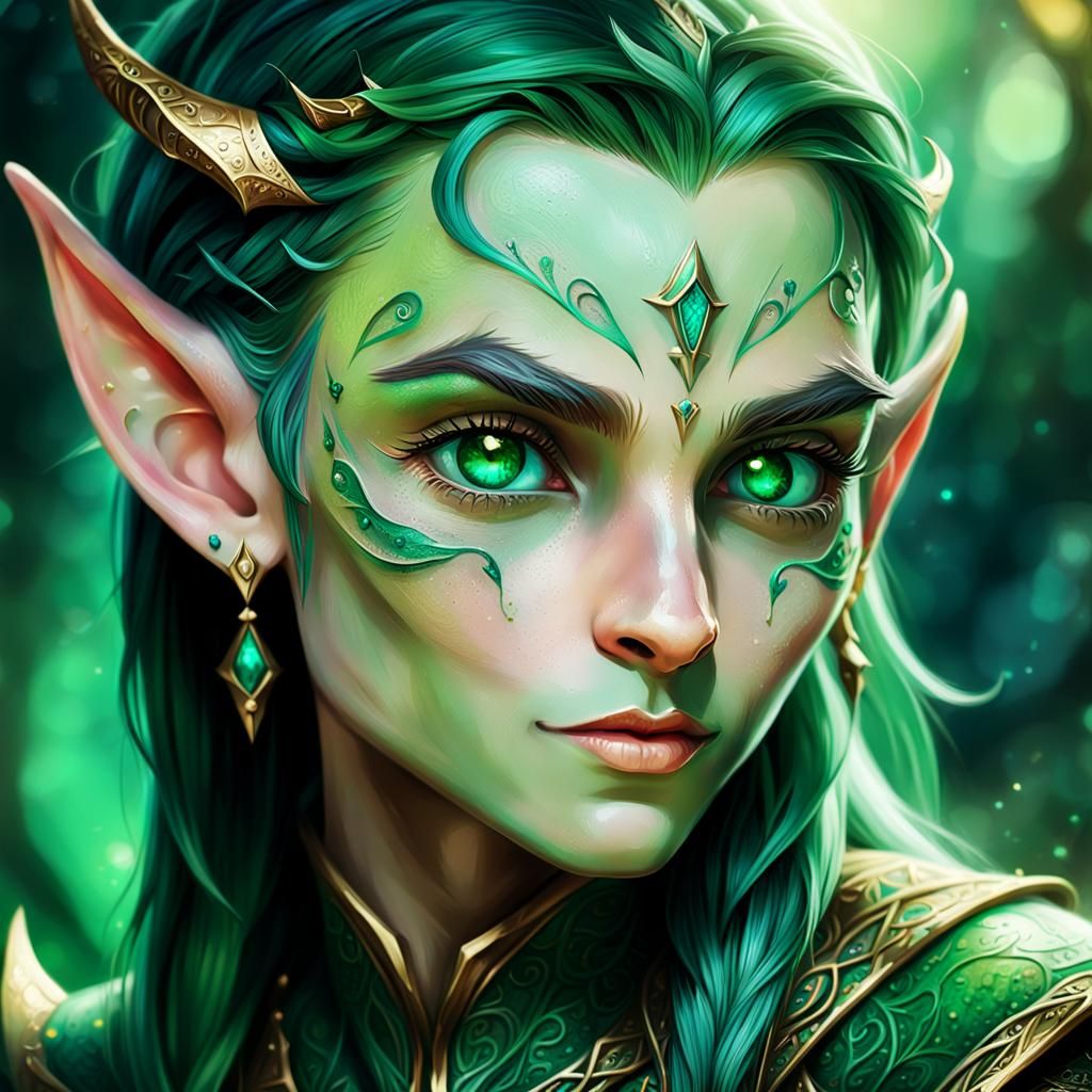Macro Elf Face in Vibrant Oil Painting