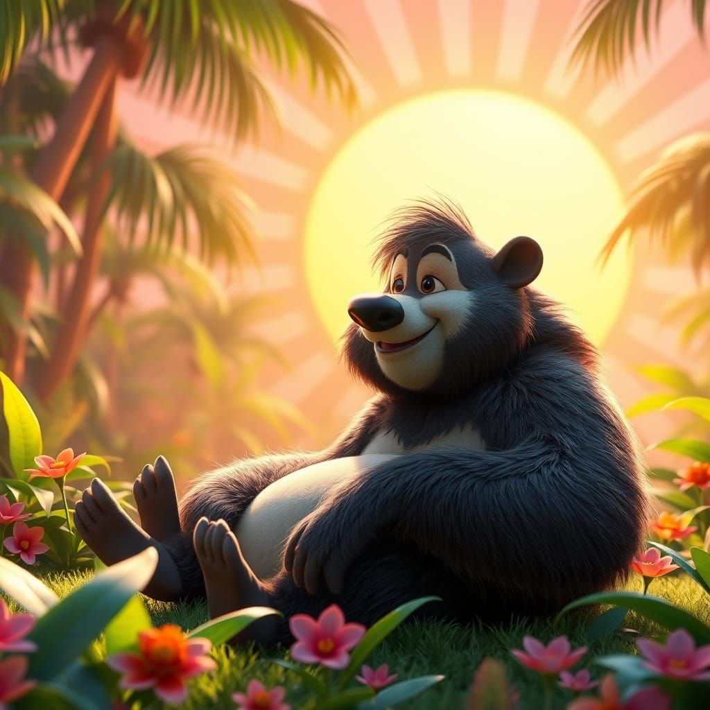Baloo Lounging in Jungle Clearing, Disney-Pixar Style