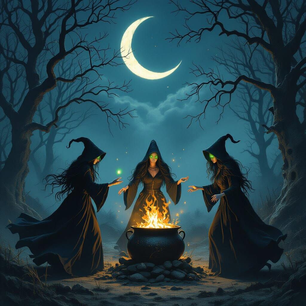 Witches' Dance Under a Crescent Moon