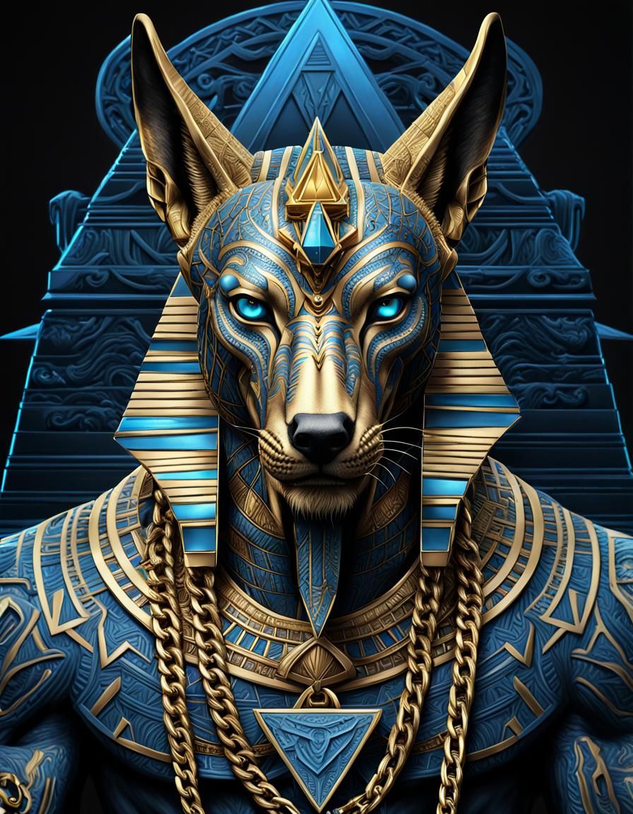 Anubis with Pyramid in Manga Fantasy Art Style