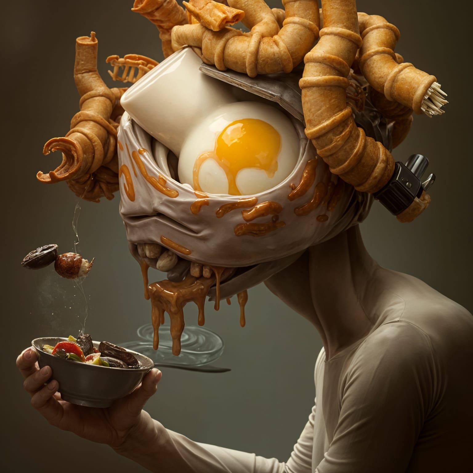 Surreal Humanoid Merged with Breakfast
