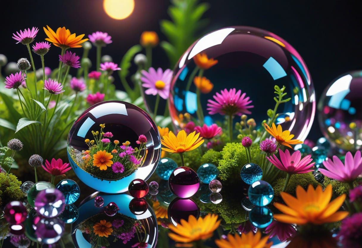 Crystal Cube Terrarium: Hyper-Realistic Digital Art