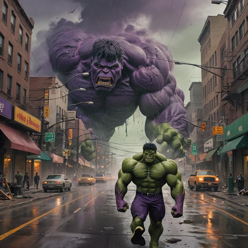 Purple Hulk Battles Hurricane in Los Angeles