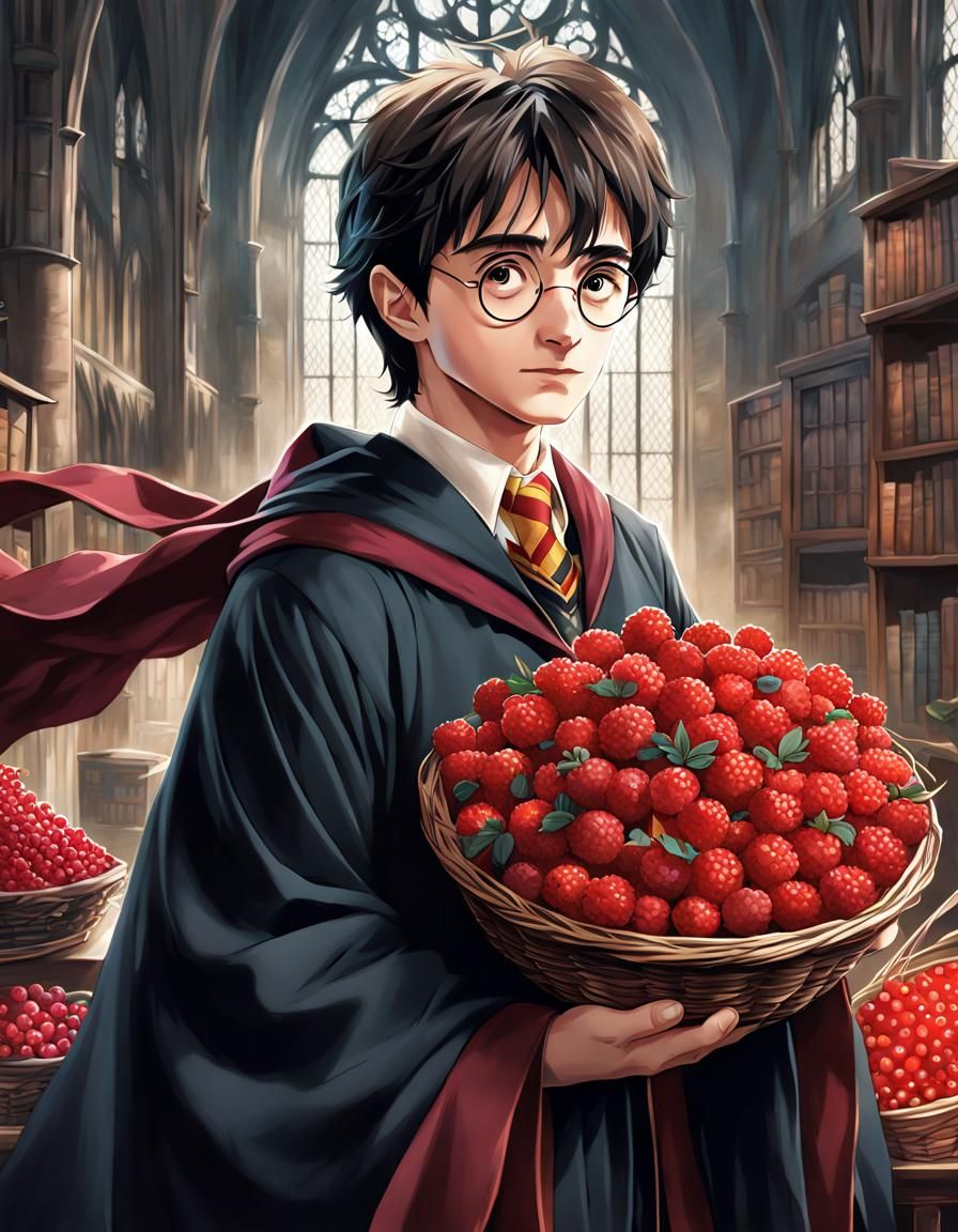 Harry Potter with Berries in Anime Style