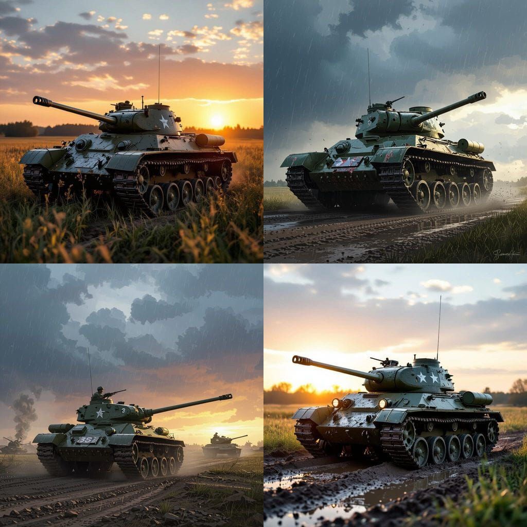 T-34-85 Tank in Realistic Style