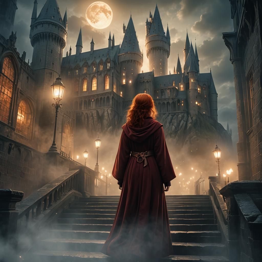 Redhead Student at Hogwarts in Magical Realism Style