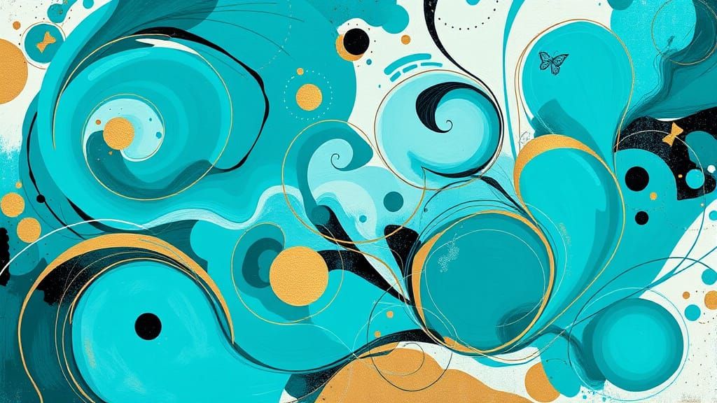 Abstract Turquoise Design with Gold and Silver Accents