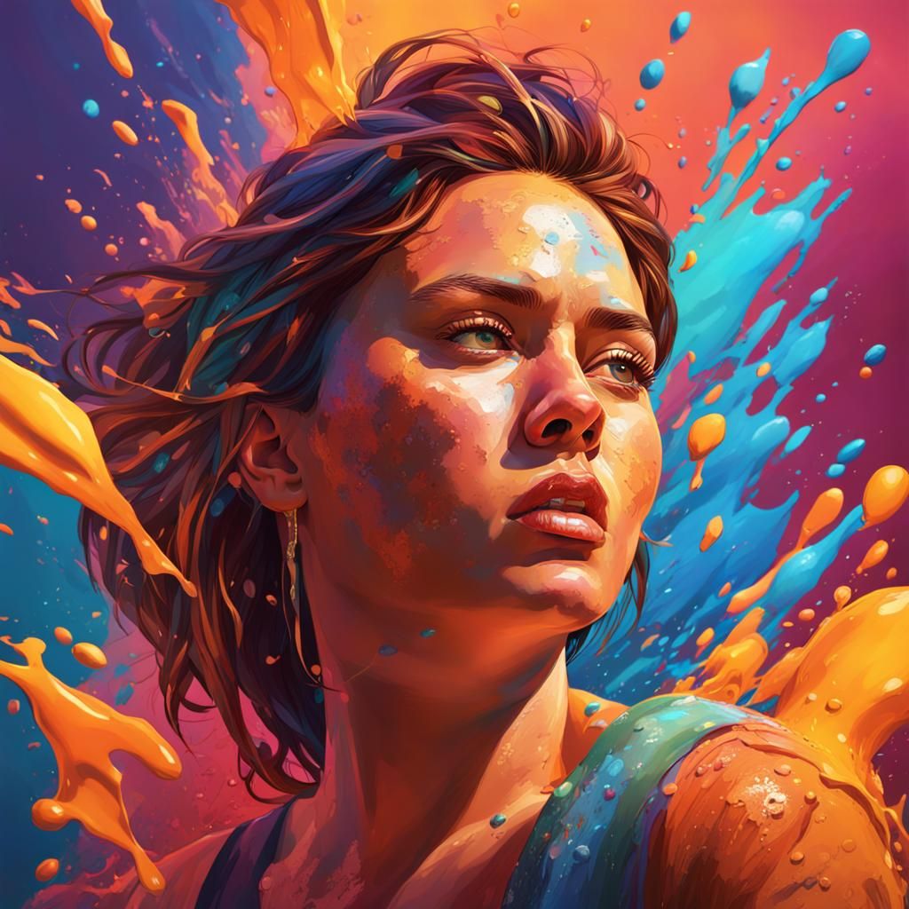 Hyperrealistic Woman Portrait in Splash Art Style