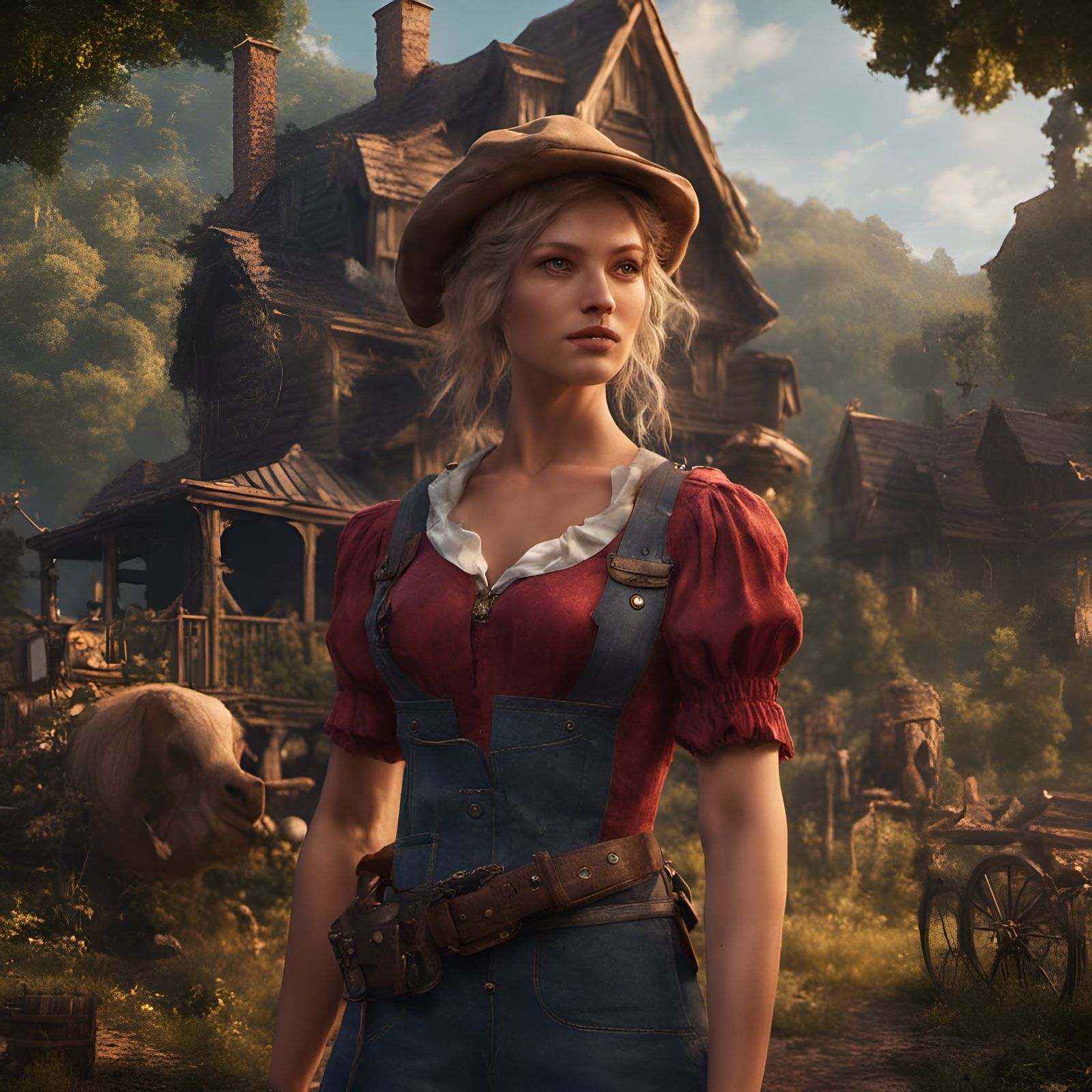 Country Girl Fantasy Art in Detailed Matte Painting