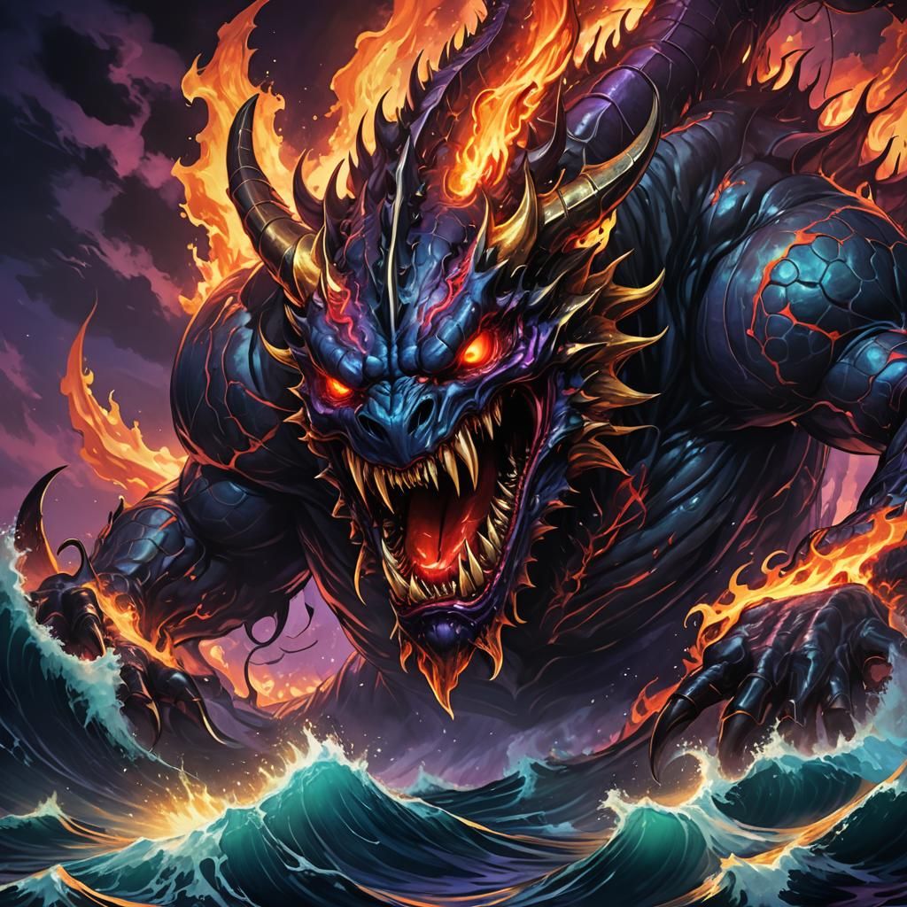 Demonic Leviathan Rising: Anime-Style Close-Up
