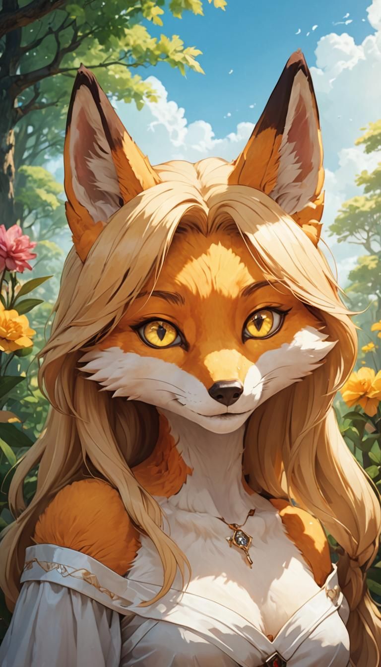 Anthro Fox Portrait with Yellow Eyes in Anime Style