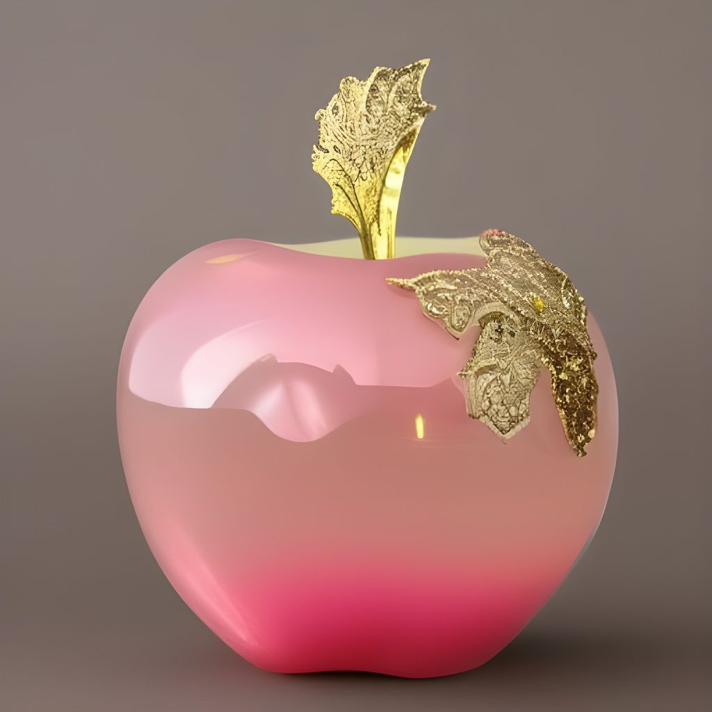 Opalescent Pink Glass Apple with Gold Jewelry