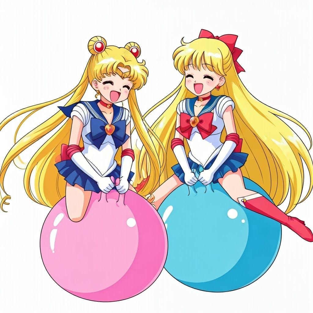 Sailor Moon and Venus Bouncing in Anime Style