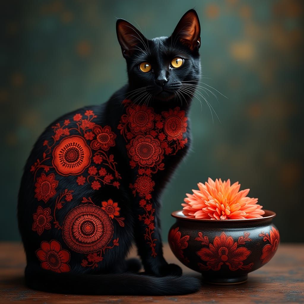 Mystical Cat with Henna Tattoo Fur