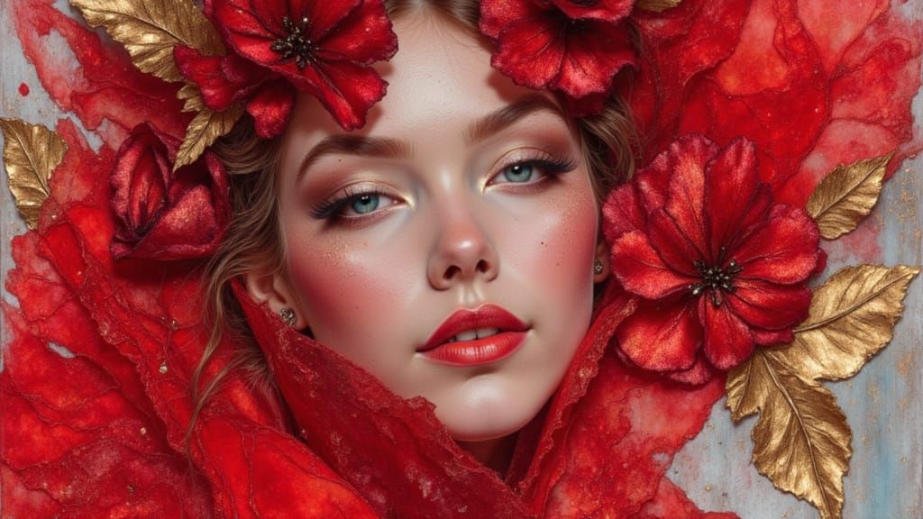 Elegant Scarlet Princess in Oil Painting Style