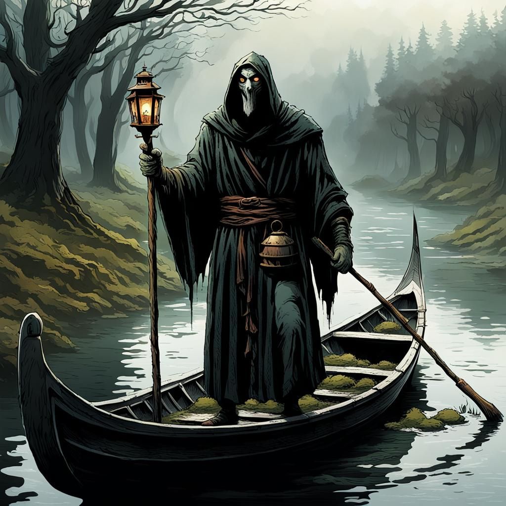 Comic Book Ferryman on the River Styx