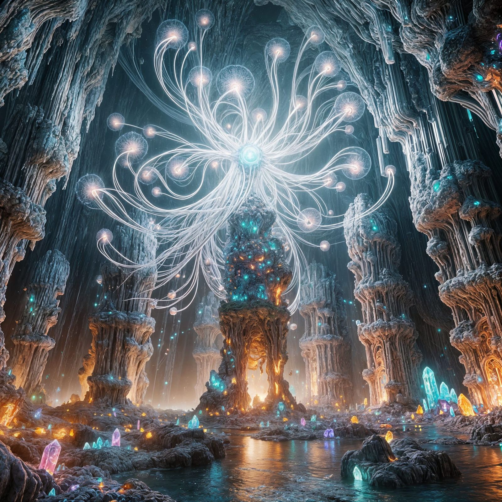 Bioluminescent Neural Network in Crystal Cave