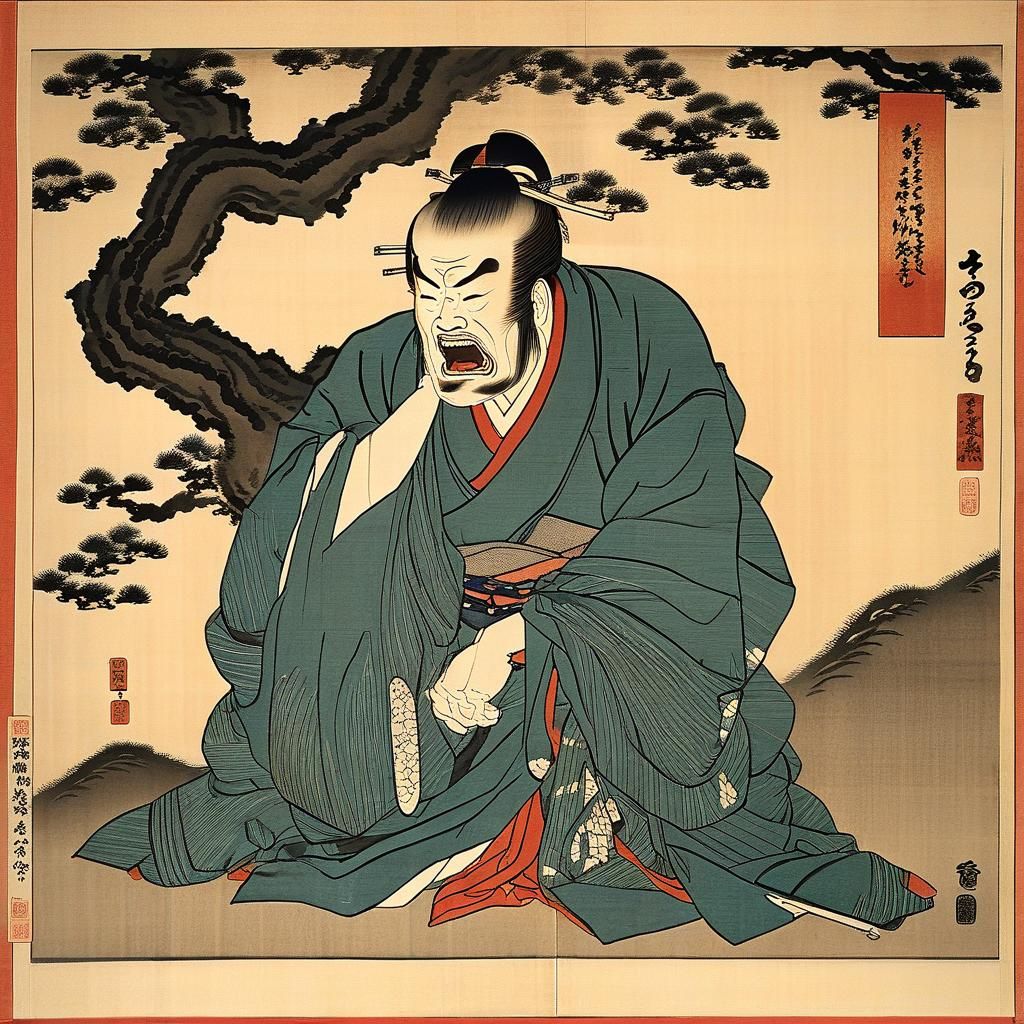 Yggdrasil and Samurai in Ukiyo-e Style