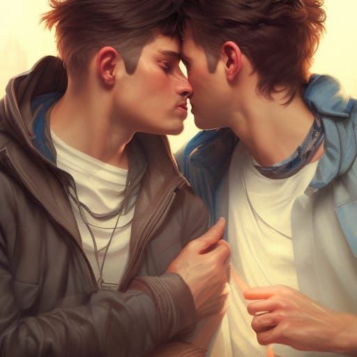 Man Kissing Man: Hyperdetailed Portrait