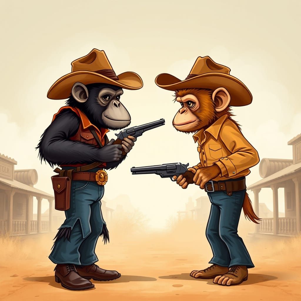 Western Monkey Duel at High Noon Illustration