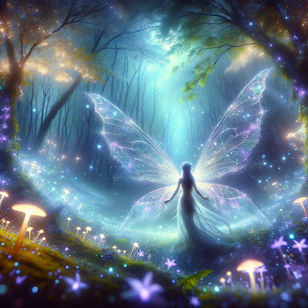 Mystical Fairy in Bioluminescent Forest