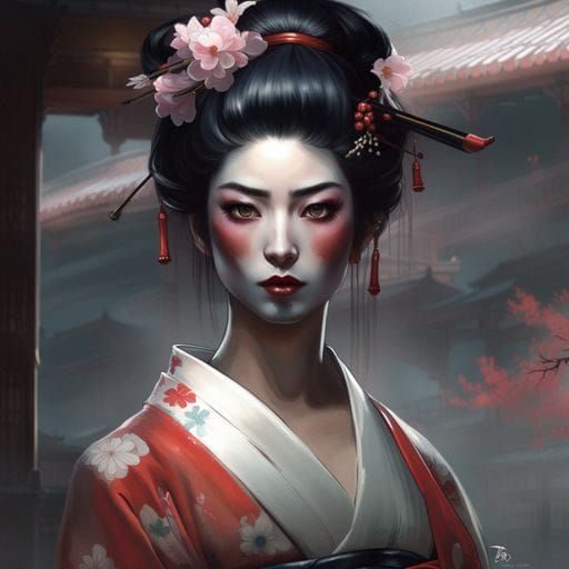 Beautiful Geisha Portrait in Art Nouveau Style