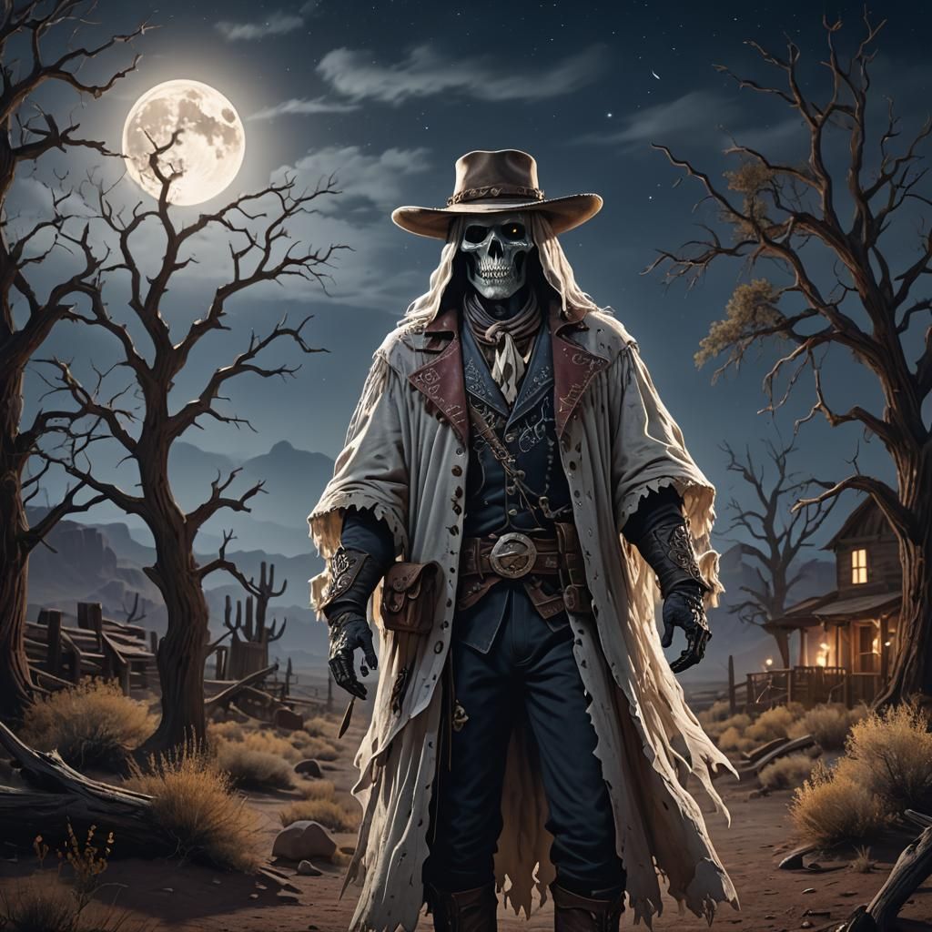 Ghostly Portrait in Wild West Moonlight