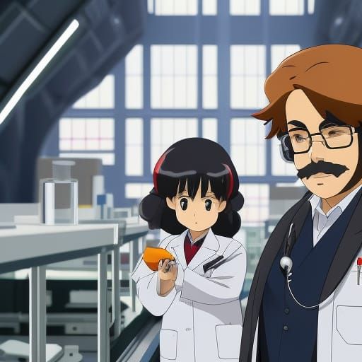 Scared Scientist Running in Sci-Fi Anime Style