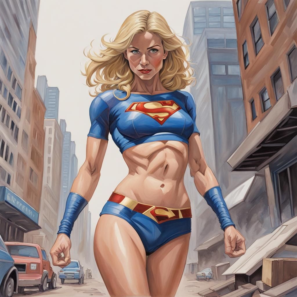 Supergirl Gouache Style Detailed Painting