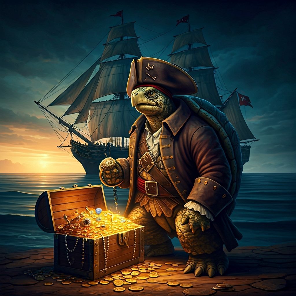 Human Turtle Pirate Guarding Treasure Chest