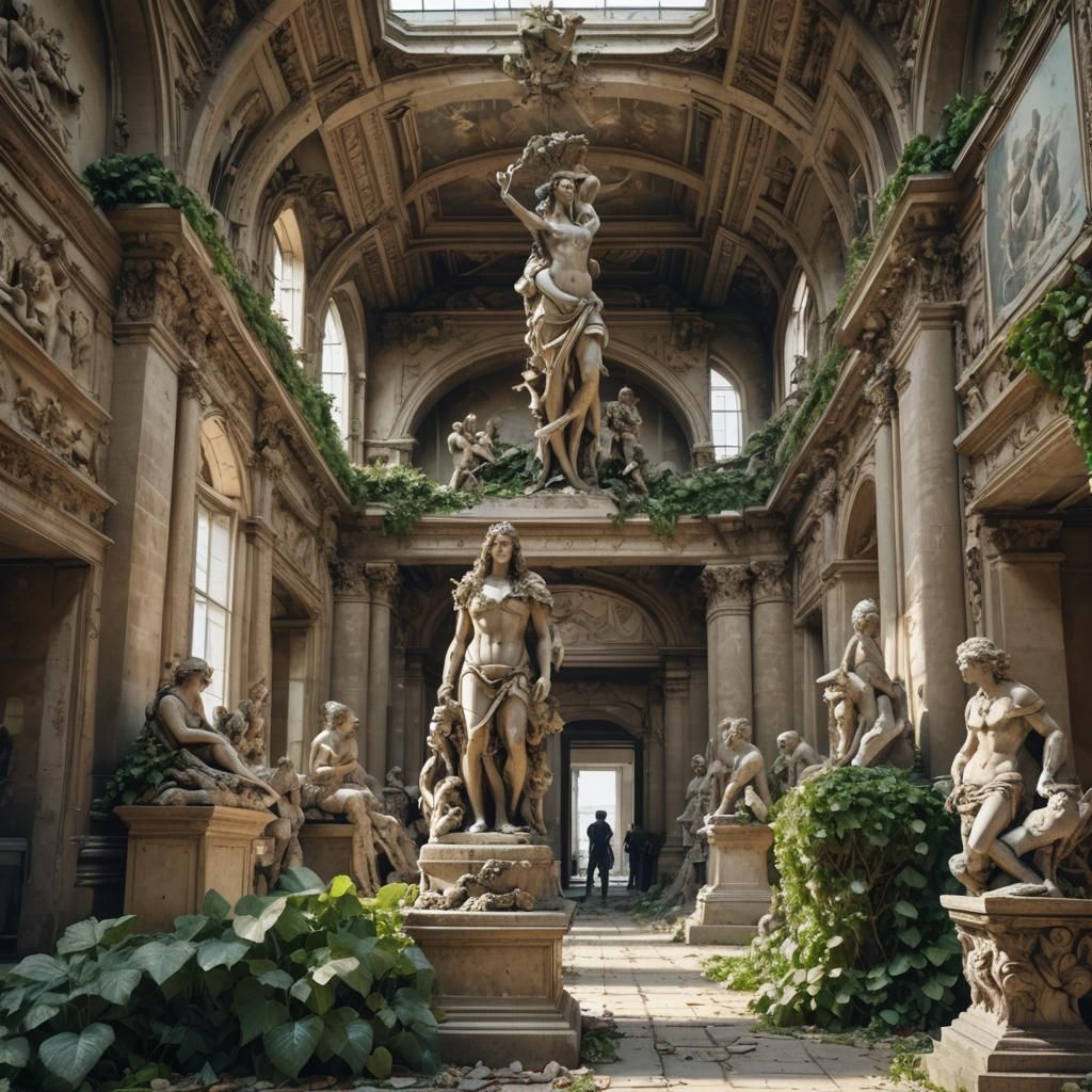 Post-Apocalyptic Louvre Museum in Vibrant Triadic Colors