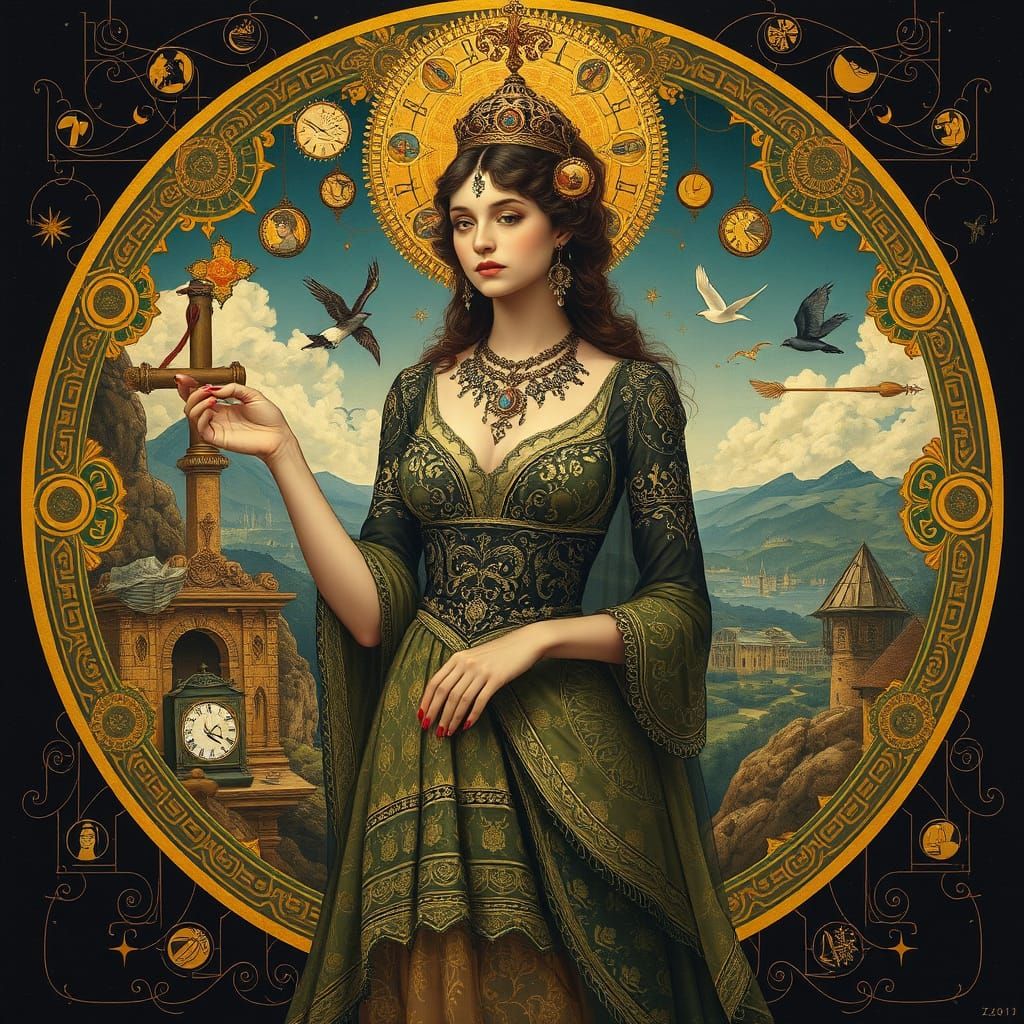 Elegant Woman in Surreal Art Nouveau Style