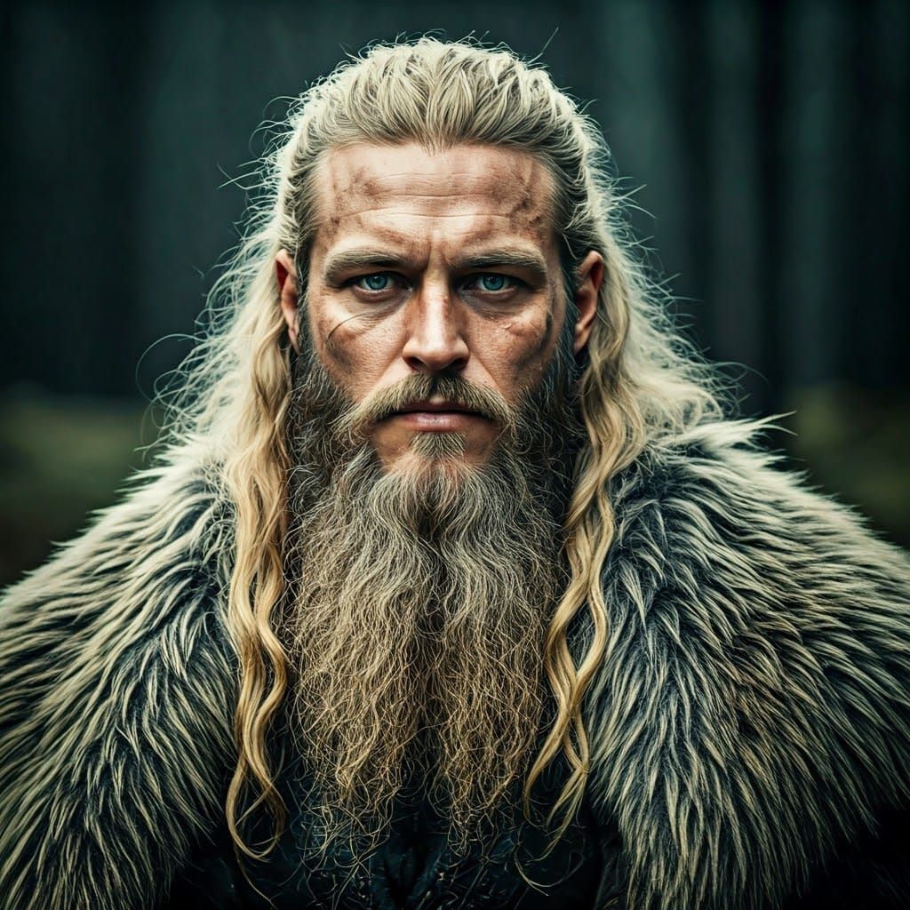 Viking Elder and Blonde Woman on Forest Road