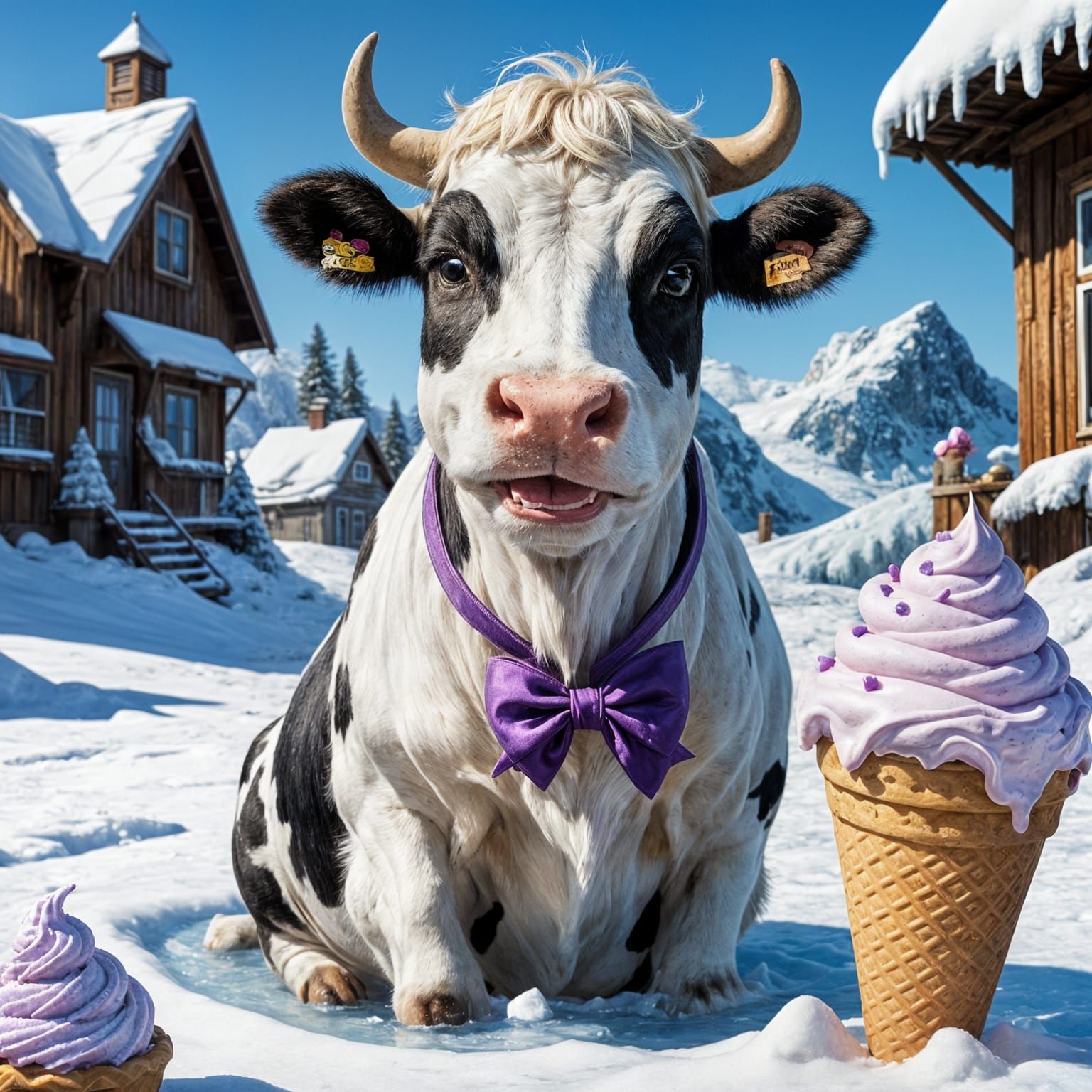 Cute Cow in Icy Ice Cream Dreamscape