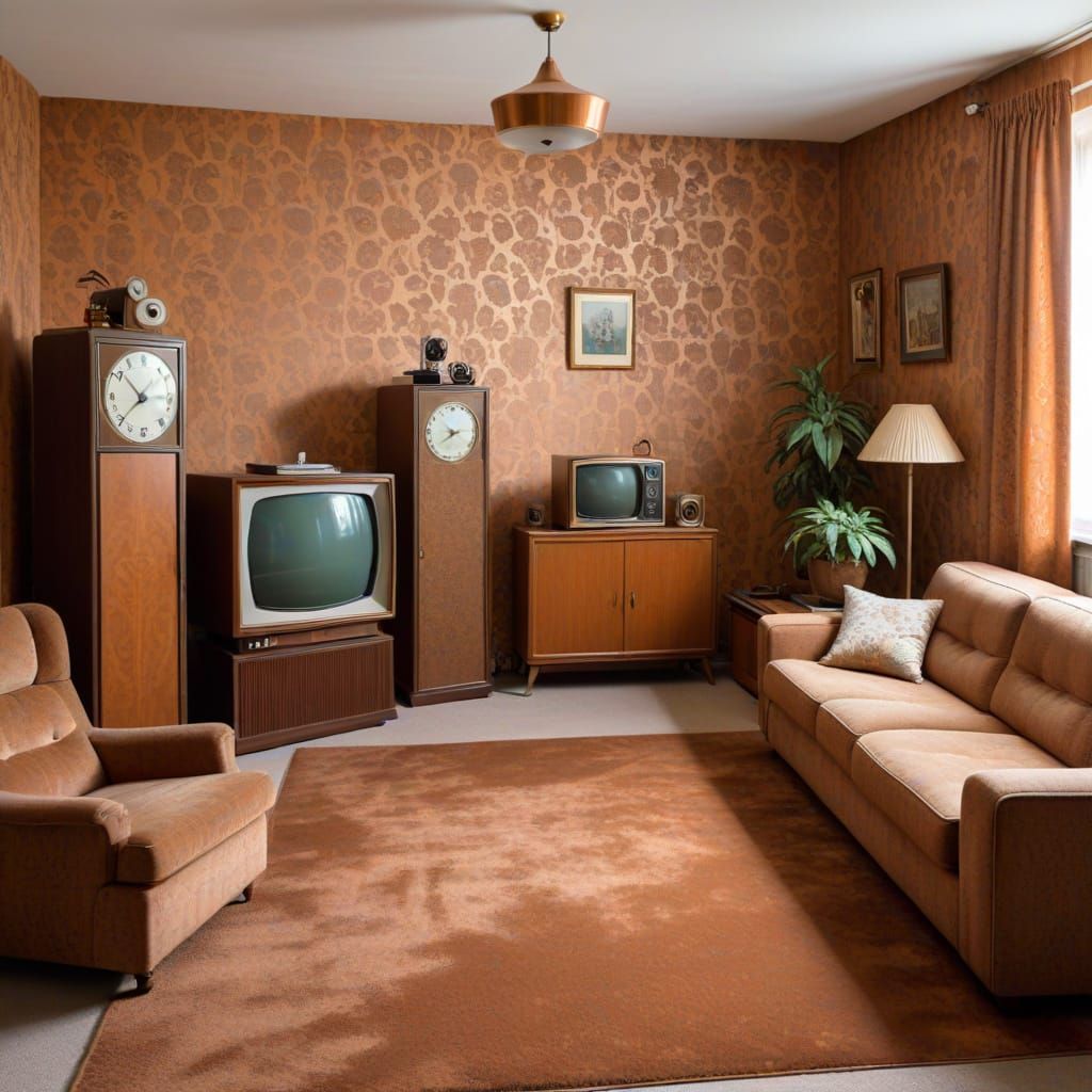 Vintage 1970s Living Room with Retro Decor
