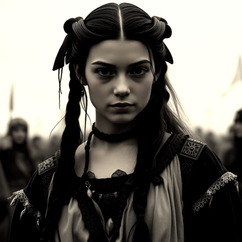 Visigothic Girl in Dark Ages Attire, Retro Photograph Style