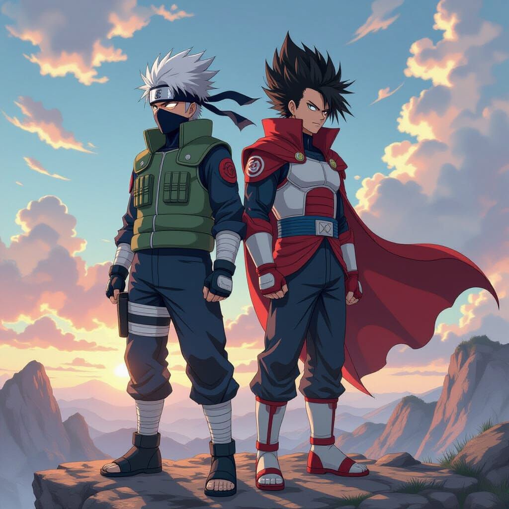 Kakashi and Vegeta Fusion in Hyperrealistic Anime Style