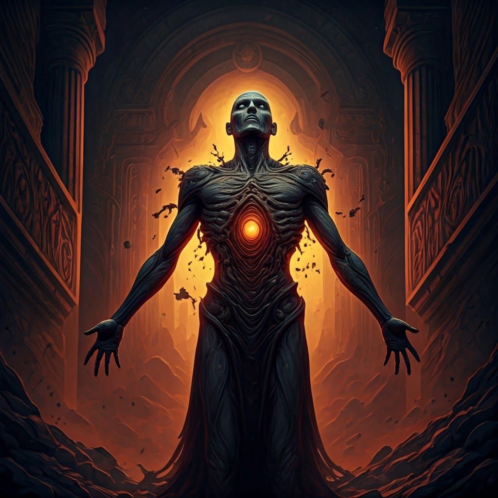 Demonic Entity Emerges in Fantasy Landscape