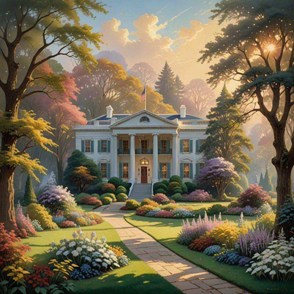 Enchanting White House Garden in Golden Hour