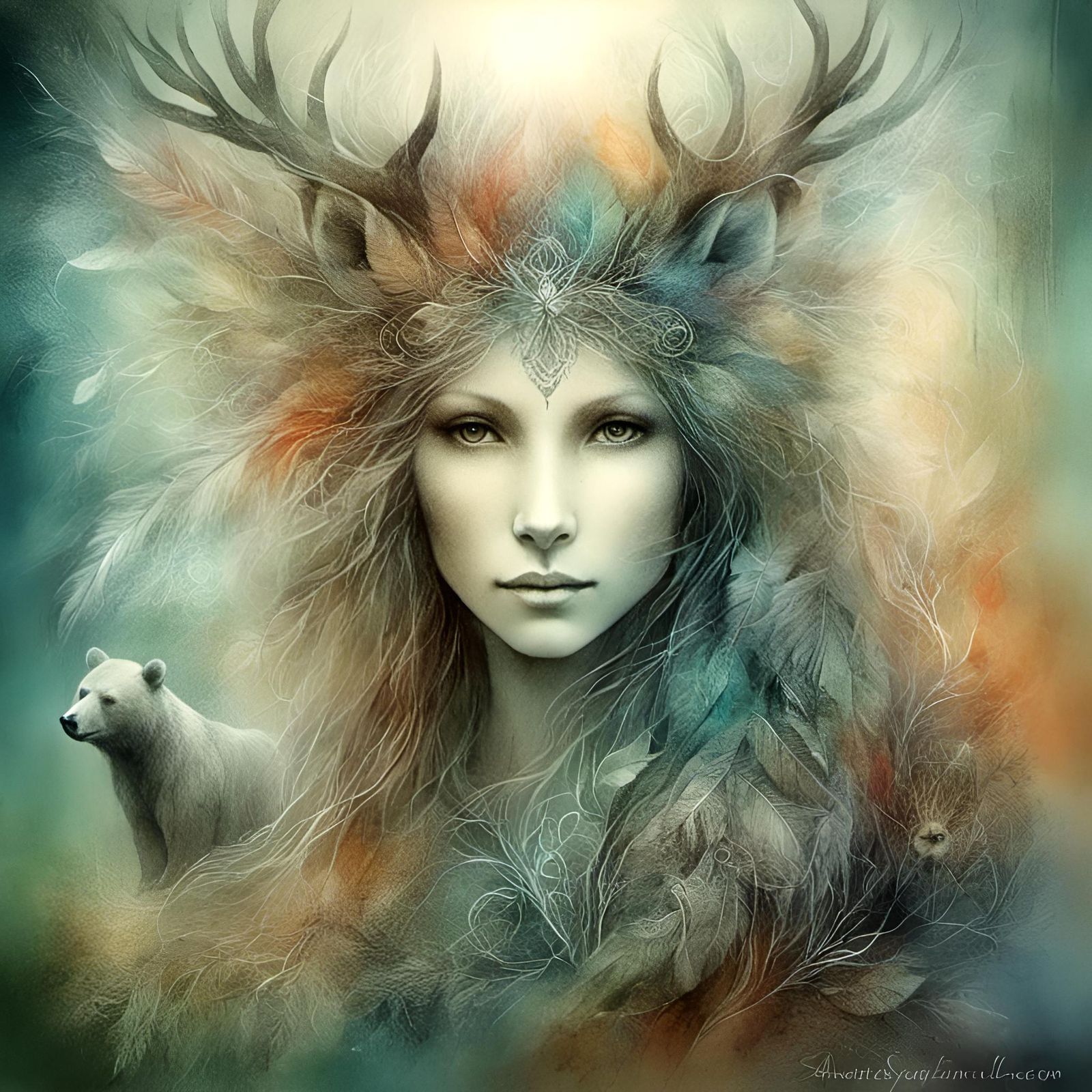 Bear Forest Spirit in Slavic Art Style