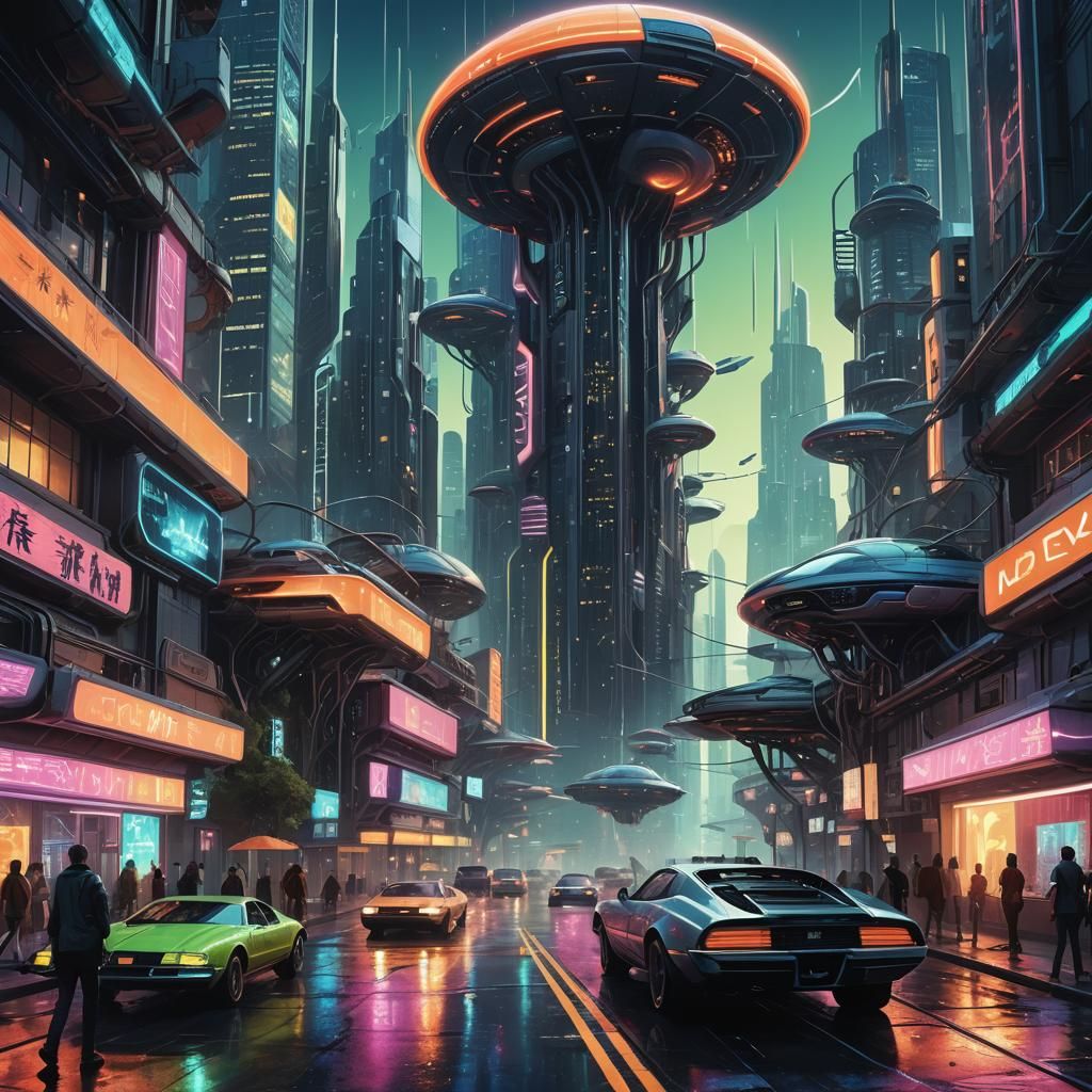 Futuristic Metropolis: Humans and Aliens Coexist